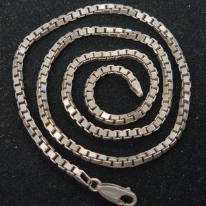 .925 Sterling Square Box Link Chain 20" Italian Necklace Lobster Clasp (R089)